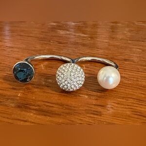 Swarovski Three-Accents Statement Ring with Blue Crystal, Crystals,  and Pearl